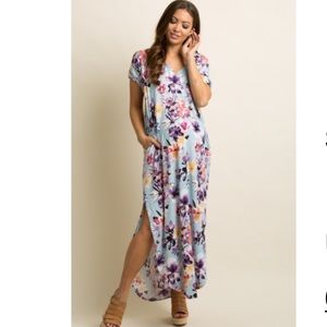 Pink Blush floral V-neck Maxi